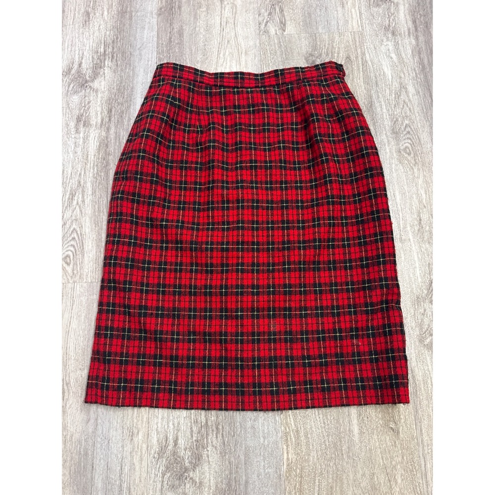 Pendleton Vintage 70s/80s Red Black Plaid Virgin Wool Pencil Skirt Size 12